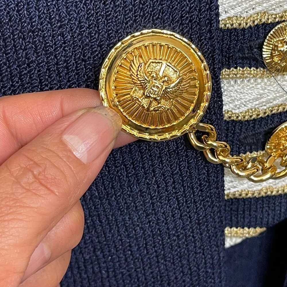 St. John collection Layered wool knit blue gold blazer/coat size 12 - Picture 12 of 16